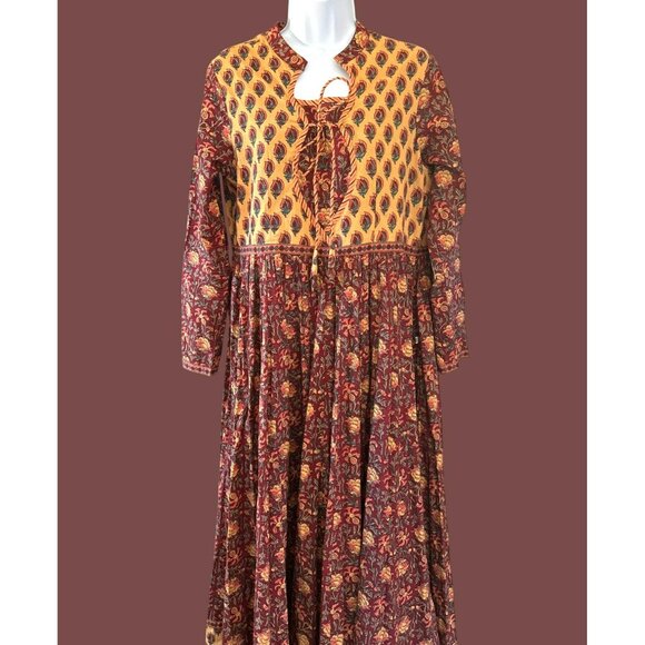 Indian Summer 21 by Gulab Chand Brown Yellow Festival Maxi Dress Large - Picture 2 of 7
